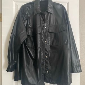 Faux leather shacket